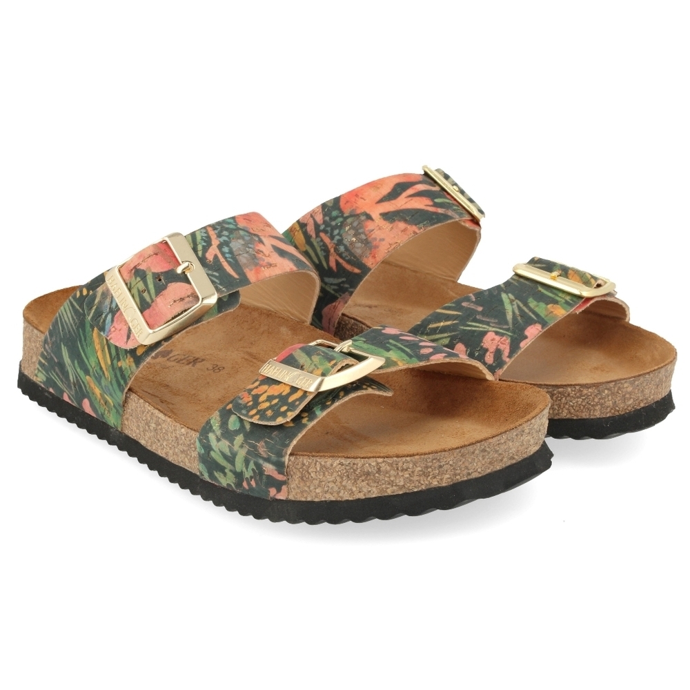 Haflinger Andrea Two Strap Sandal - Multicolor Floral With Metallic Gold